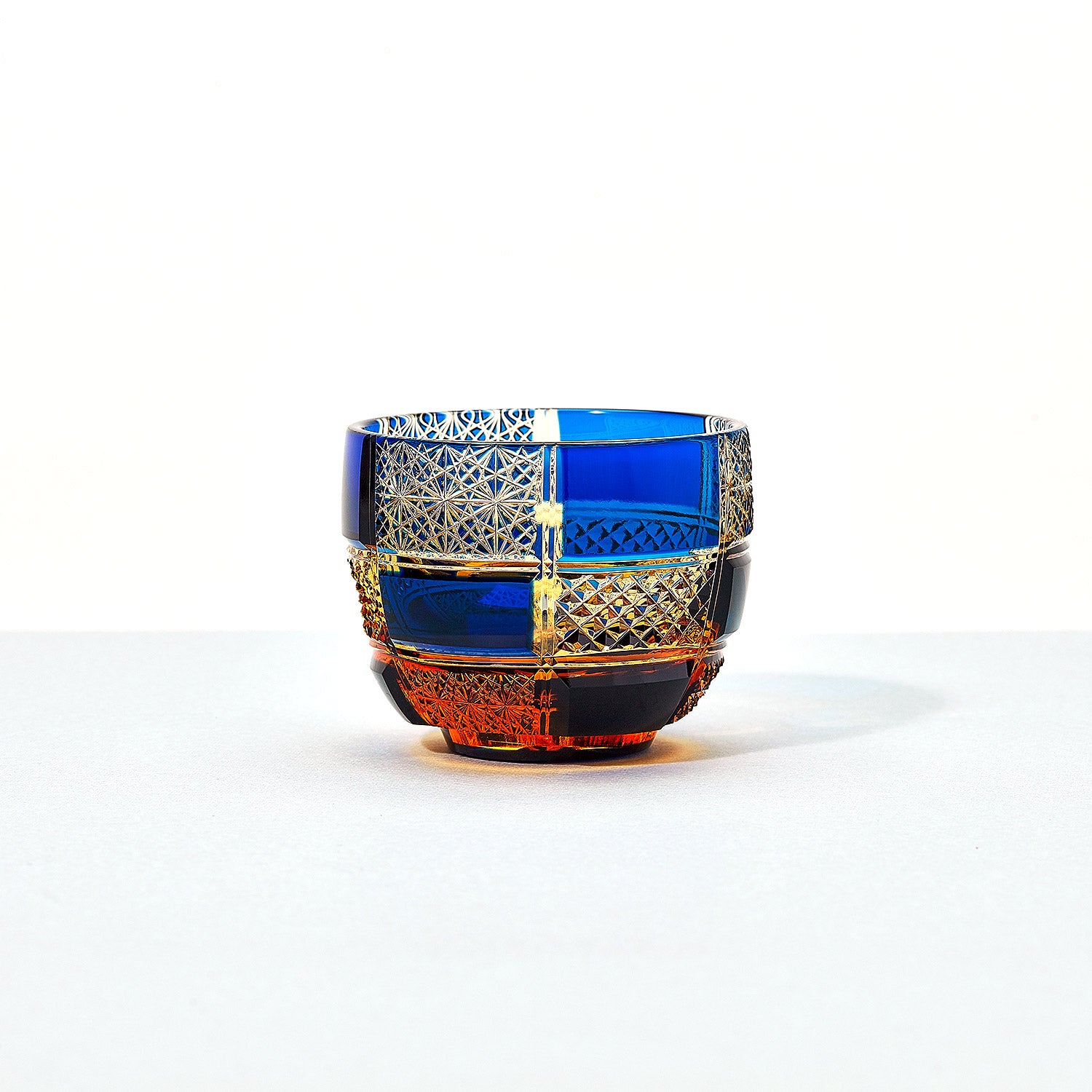 ジャンク品 江戸切子 市松模様 茶碗 試さ 直径約12cm